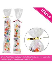 100pcs-Pretzel Stick Bags, Christmas Candy Bags 2x10 Inch Pretzel Stick Bags, Pretzel Individual Bags With Ties - Transparent - View 4
