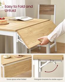 VASAGLE Folding Dining Table, Drop Leaf Extendable, For Small Spaces, Seats 2-4 People, Industrial, Natural Oak And Cloud White - White - View 3