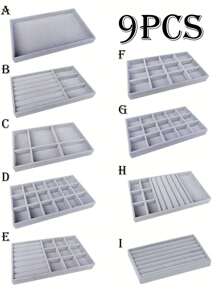 9-Piece Gray Velvet Jewelry Storage Tray Set, Stackable Multi-Compartment Jewelry Organizer Box, Ring, Earring, Necklace, Bracelet, Brooch, Watch Sorting Storage Display Tray, Drawer-Style Jewelry Storage Box, Suitable For Bedroom Vanity, Closet, Drawer And Jewelry Store Display, Home Storage Supplies, Christmas, New Year, Graduation, Mother's Day Gift - Multicolor - View 16