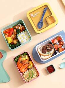 1 件套午餐盒套装（含餐具）、便当盒套装（燕麦杯、午餐便当盒、午餐袋）、方形隔层微波炉适用午餐盒、防漏食品容器、洗手液、返校、大学、学习用品、厨房收纳与整理、保温午餐袋