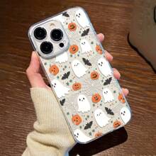 Cute White Ghost & Pumpkin Design Silicone Phone Case, Festive Atmosphere For Halloween, Suitable For Men & Women, Compatible With IPhone 15/15Pro/15ProMax/14/13/12/11/Xs MAX Series