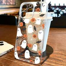 Cute White Ghost & Pumpkin Design Silicone Phone Case, Festive Atmosphere For Halloween, Suitable For Men & Women, Compatible With IPhone 15/15Pro/15ProMax/14/13/12/11/Xs MAX Series