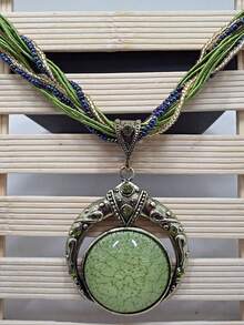 Vòng cổ hạt gạo dệt tay phong cách Bohemian mặt dây chuyền đá quý tròn cổ áo thông thường - Nhiều màu - Xem 3