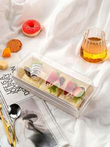 10 个，矩形蛋糕盒，瑞士卷塑料容器三明治纸盒带透明盖松饼奶酪糕点甜点盒寿司水果展示食品储存架纸杯蛋糕容器盒 - 彩色 - 查看 1