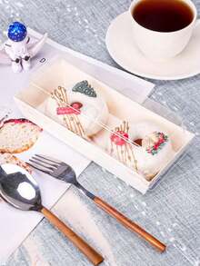 10 个，矩形蛋糕盒，瑞士卷塑料容器三明治纸盒带透明盖松饼奶酪糕点甜点盒寿司水果展示食品储存架纸杯蛋糕容器盒 - 彩色 - 查看 2