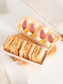 10 个，矩形蛋糕盒，瑞士卷塑料容器三明治纸盒带透明盖松饼奶酪糕点甜点盒寿司水果展示食品储存架纸杯蛋糕容器盒 - 彩色 - 查看 4