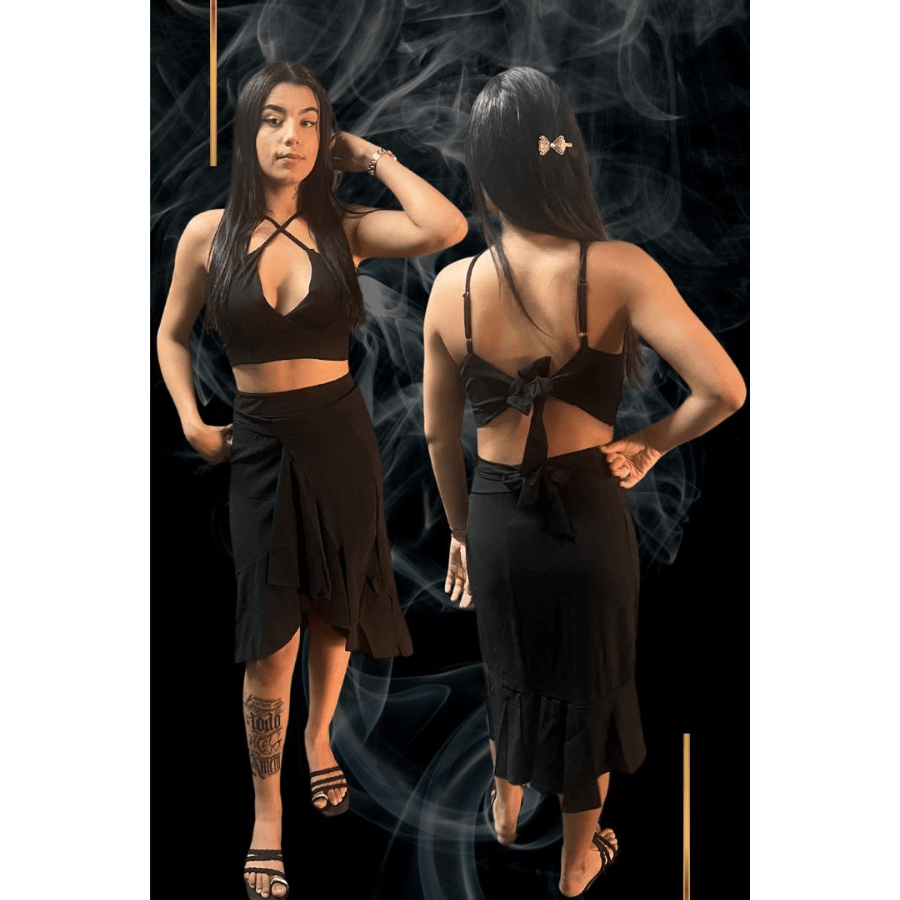 Conjunto Saia Envelope Estampa   - Tecido Viscose