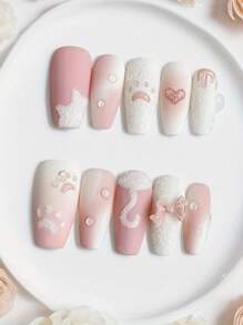 10 Stück handgefertigte weiche Plüsch Katzenkrallen Zuckernagel Spitzen, süße, niedliche Schmetterling Dekoration (Plüsch Stil) Aufklebe-Nägel Nagelbedarf