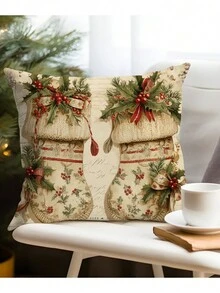 4 件装全新圣诞系列涤纶毛绒枕套沙发垫套 - 彩色 - 查看 7