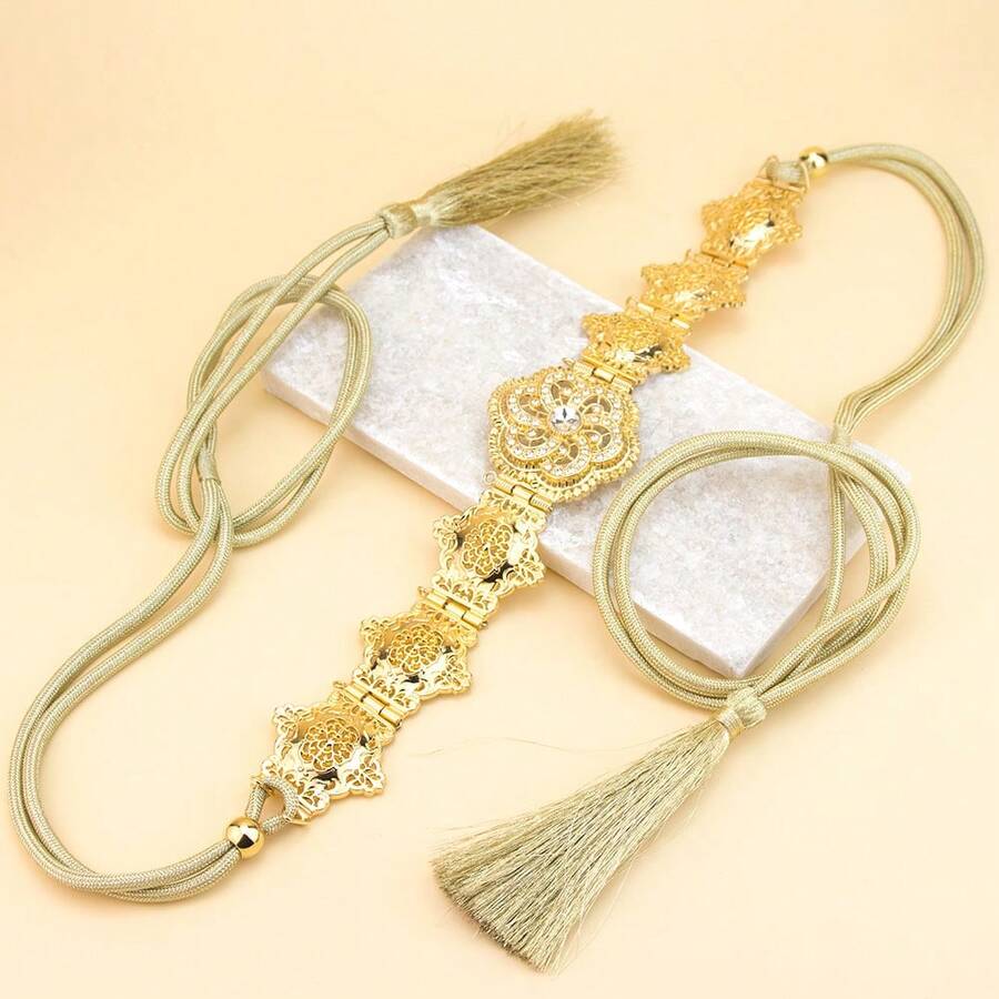 1 件新款阿拉伯女士腰链手绳流苏摩洛哥长袍腰带金色水晶长袍装饰 - 金屬腰帶配件 - 查看 1