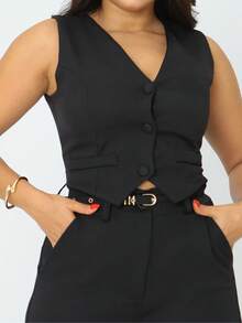 Women's Set Shorts And Vest With Belt In Premium Tailoring - 黑色 - 查看 8