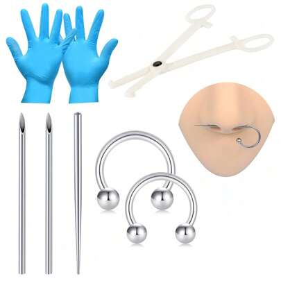 CIZME Kit De Perforación Para Todas Las Perforaciones, Agujas Desechables De Perforación 12g 14g 16g 18g Con Pinza De Perforación Y Cono De Perforación Para Piercing Del Ombligo, Nariz, Septum, Pezón, Lengua, Ceja Y Labio