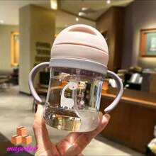 250ML Cartoon Pattern Kids Water Bottle Portable Training Suction Ball Straw Cup - Light Grey - View 7