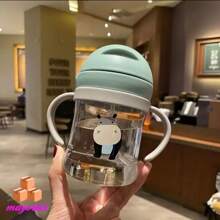 250ML Cartoon Pattern Kids Water Bottle Portable Training Suction Ball Straw Cup - Light Grey - View 2