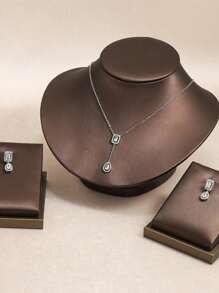 rakol 3Pcs Fashion Elegant Waterdrop Cubic Zirconia Necklace & Earrings Jewelry Set, Suitable For Women Daily, Party, And Decoration