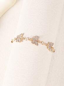 8pcs/Set Fashionable Minimalist Faux Pearl, Copper Inlaid Cubic Zirconia Butterfly Bracelet Set, Suitable For Women's Daily Wear, Parties And Gatherings As Gifts