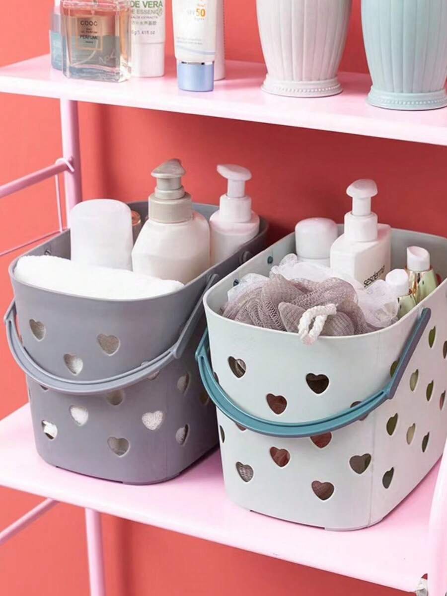Plastic Handheld HeartShaped Hollow Bathing Basket Bathroom Wash
