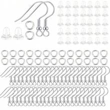 300pcs Gold & Silver Earring Making Tool Kit, Includes 100pcs Earring Hooks, 100pcs Earring Backs And 100pcs Jump Rings, For DIY Earrings Jewelry Craft Supplies