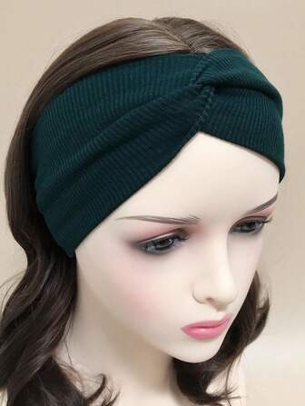 1 pieza Diadema ancha elástica de color verde musgo sólido, absorbente del sudor, multifuncional para deportes al aire libre, fitness y uso casual, accesorios para el cabello, turbante, diadema para el cabello para otoño e invierno, diadema elegante para mujer, pañuelo suave para vacaciones