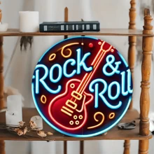 1 chiếc đàn guitar Rock đèn neon bằng gỗ trang trí tường, 20,32x20,32cm, nghệ thuật gỗ treo tường, biển báo trang trí Giáng sinh/năm mới, quà tặng Giáng sinh/năm mới, thích hợp cho phòng, nhà bếp, ngày lễ, sân vườn, nhà để xe, trang trí văn phòng, bền và dễ bảo trì, độ chính xác màu cao, chi tiết tinh xảo, dụng cụ và đồ dùng thủ công - Nhiều màu - Xem 3