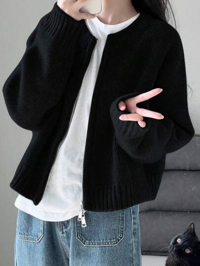 Veste en tricot cardigan pour femme à double zip, style national et chaud. Automne/Hiver, Rentrée scolaire