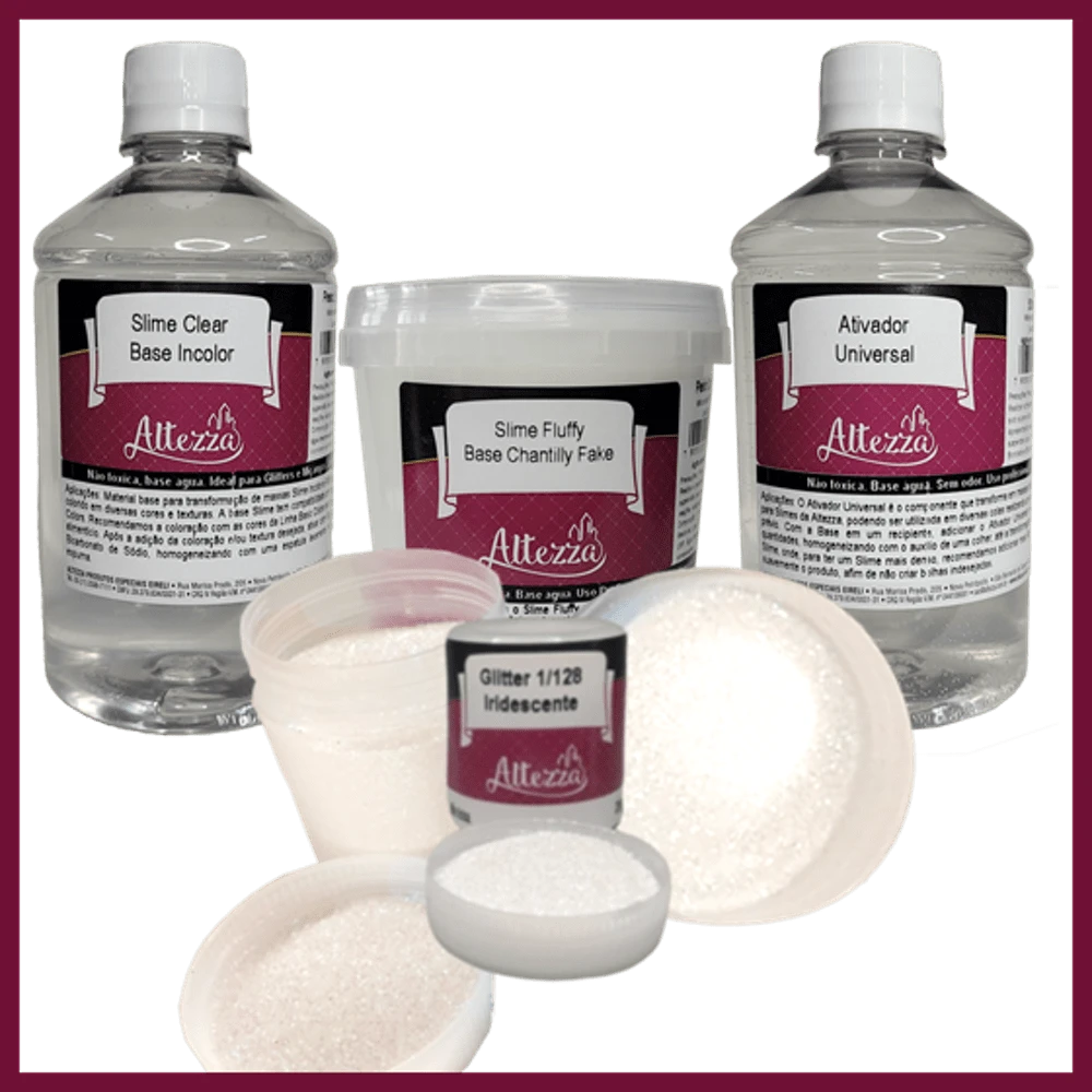 Kit Transparent Glue 500g + Activator For Universal Slime 500ml + Fluffy Chantilly 400g Altezza Altezza - Super Premium Complete Slime - Creative DIY Slimes Factory - Complete Slime Kit - Making Slimes - Offer - Special Promotion - 套裝 + 彩虹閃粉 28g - 查看 1