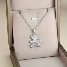 1 chiếc vòng cổ cho phụ nữ - Vòng cổ mặt gấu trái tim Zirconia màu hồng, trang sức phong cách công sở dễ thương và quyến rũ - vòng cổ - Xem 2