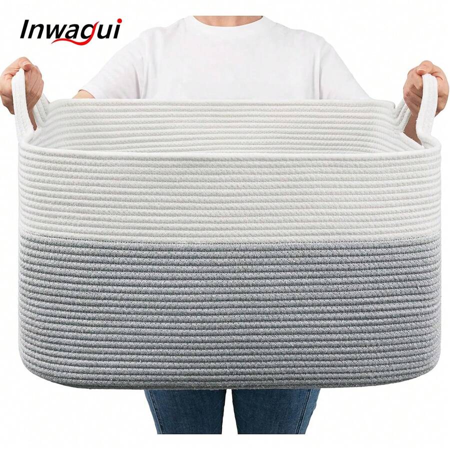 Inwagui Extra Large Woven Storage Basket For Organizing, Classic Opened Fabric Shelf Basket For Toys, Blankets, Laundry - Soft Multifunctional Decorative Basket With Handles