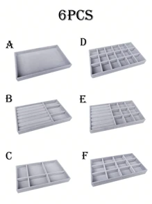 9-Piece Gray Velvet Jewelry Storage Tray Set, Stackable Multi-Compartment Jewelry Organizer Box, Ring, Earring, Necklace, Bracelet, Brooch, Watch Sorting Storage Display Tray, Drawer-Style Jewelry Storage Box, Suitable For Bedroom Vanity, Closet, Drawer And Jewelry Store Display, Home Storage Supplies, Christmas, New Year, Graduation, Mother's Day Gift - Multicolor - View 18