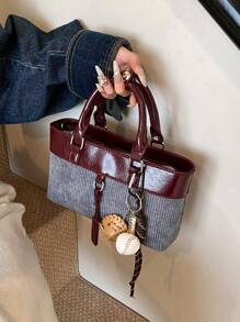Burgundy Color Block Handbag, Ancora 2024 Autumn/Winter Ladies Versatile Crossbody Bag, Bordoaux Fashion Tote, Ruby Commuting Shoulder Bag, Maroon Crossbody Bag, Cherry (No Pendant Included) - Brown - View 7