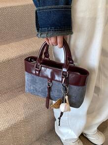 Burgundy Color Block Handbag, Ancora 2024 Autumn/Winter Ladies Versatile Crossbody Bag, Bordoaux Fashion Tote, Ruby Commuting Shoulder Bag, Maroon Crossbody Bag, Cherry (No Pendant Included) - Brown - View 5