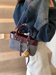 Burgundy Color Block Handbag, Ancora 2024 Autumn/Winter Ladies Versatile Crossbody Bag, Bordoaux Fashion Tote, Ruby Commuting Shoulder Bag, Maroon Crossbody Bag, Cherry (No Pendant Included) - Brown - View 8
