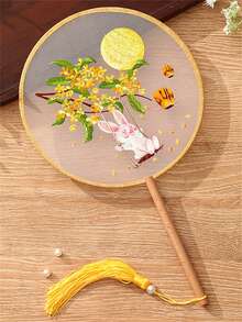 1 件定制绣花手扇，流苏绣花手扇，长柄带流苏，生日、重大节日的理想礼物，精美扇子 - 彩色 - 查看 6