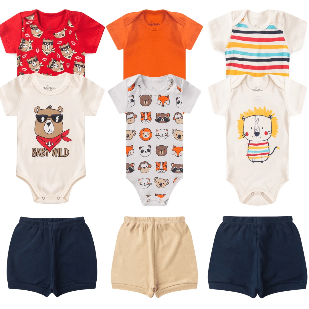 Kit 9 Pieces Baby Bodysuit Short Sleeve Baby Clothes 100% Cotton - Màu xanh lam - Xem 1
