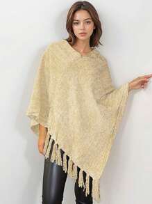 PONCHO de Mujer Tejido de Punto Chal Elegante para Primavera Otoño e Invierno - Beis - Ver 1