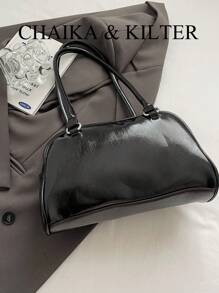 1 pieza Bolso de hombro de PU brillante para mujeres de CHAIKA & KILTER, bolso de bolos de gran capacidad y de moda con múltiples bolsillos y cierre con cremallera, adecuado para uso diario y al aire libre (incluye colgante)