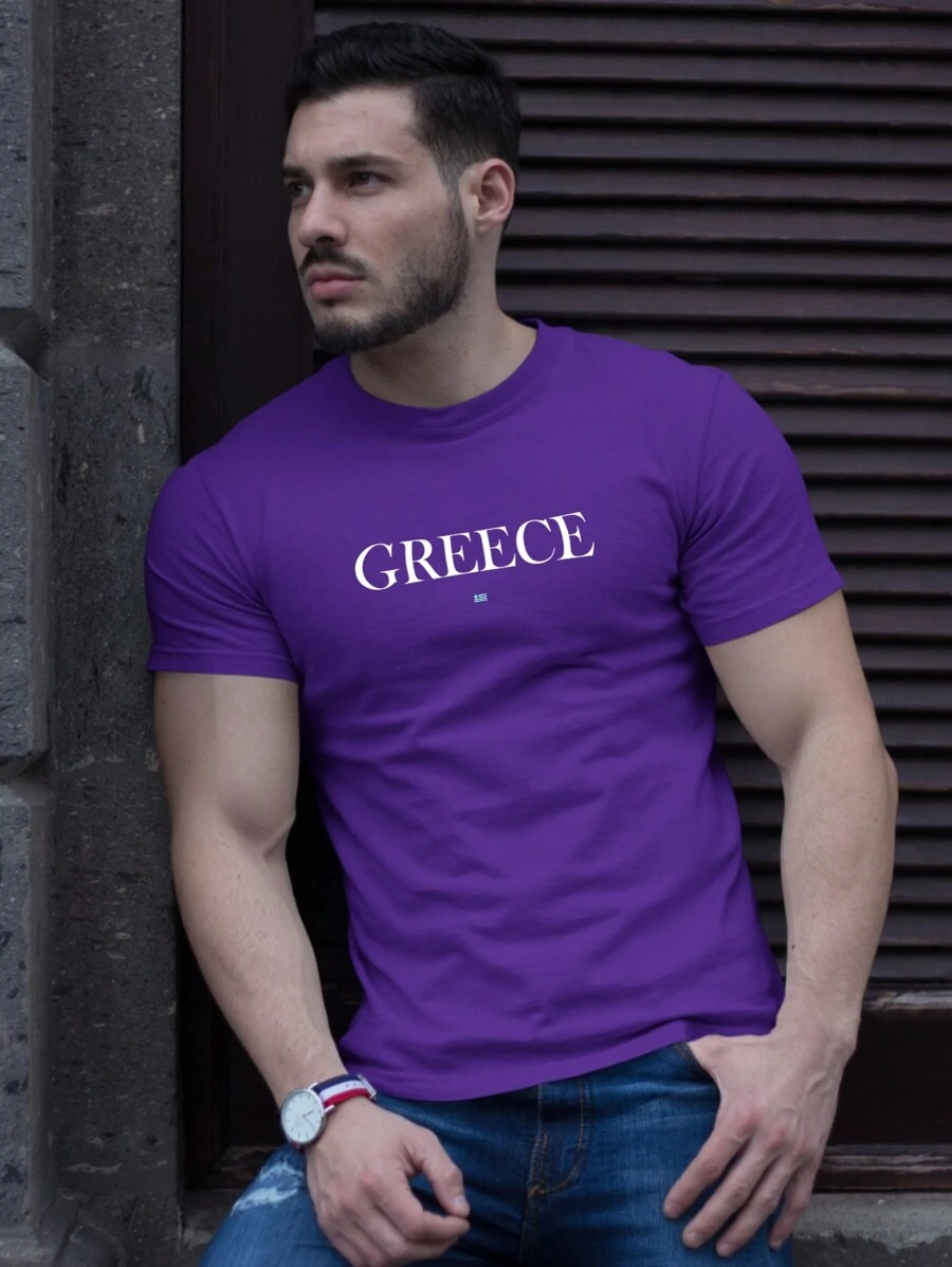 Greece Printed T-Shirt Men's Unisex Promotion Fashion Shirt - 紫色 - 查看 1