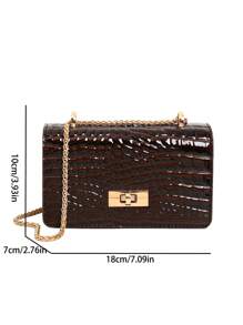 Faux Leather Solid Crocodile Embossed Fashionable Mini Chain Shoulder Bag - Coffee Brown - View 3