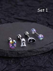 4~9入組 Y2K風格蝴蝶結舌環 14G不鏽鋼亞克力骷髏 舌針 星舌棒 磅秤舌環 首飾 給女性女孩的萬聖節和聖誕派對最佳禮物，日常佩戴 - 彩色 - 查看 2