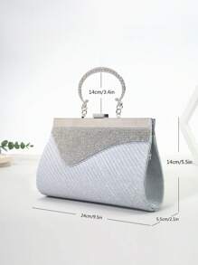Túi cầm tay dạ hội xếp ly Glamours đính pha lê lấp lánh cho cô dâu với quai cầm bằng kim loại và ví cầm tay trang trọng cho phù dâu dự tiệc cưới dành cho phụ nữ thanh lịch-bạc - Bạc - Xem 5