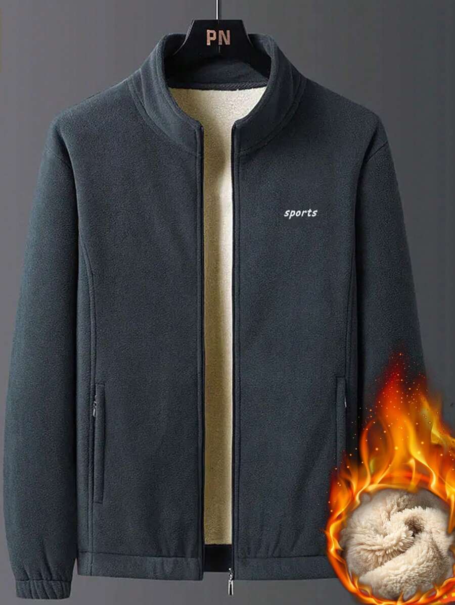 1 Piece Of Fleece Jacket For Men, Winter Thick Fleece Jacket For Men, Couple's Top With Thermal Lined For Warmth, Sports Outdoor Jacket, Stand Collar