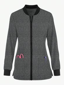 cimmuovere Chaqueta de pijama de mujer de manga larga con cierre de cremallera frontal ajustada y bolsillos - Gris - Ver 1