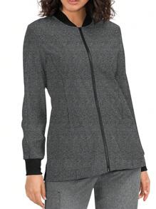 cimmuovere Chaqueta de pijama de mujer de manga larga con cierre de cremallera frontal ajustada y bolsillos - Gris - Ver 3