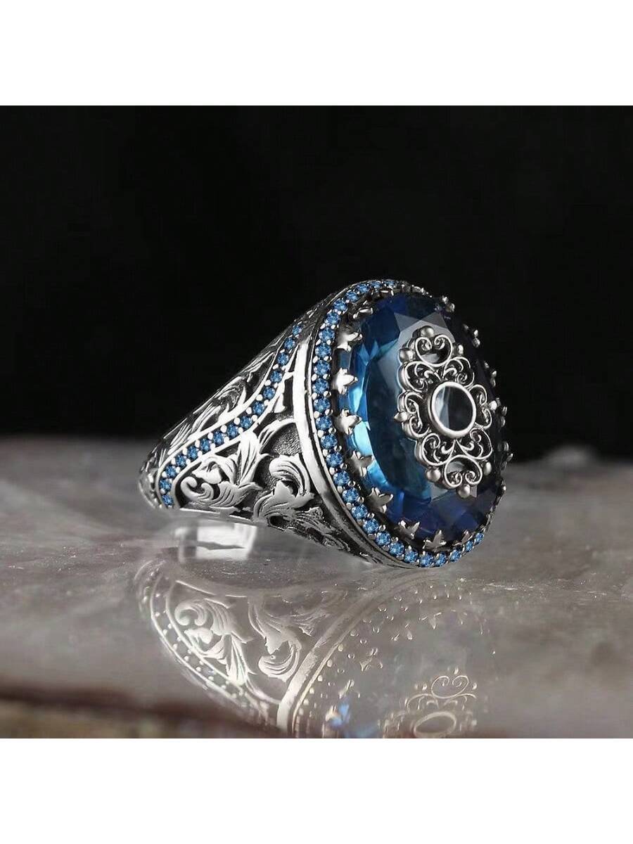 1PC الفاخرة الفضية الفضية سبيكة الأحجار الكريمة الاصطناعية مزينة ، مناسبة لمشاركة الرجال ، الزفاف ، الحفلات ، عيد الحب ، هدية مجوهرات عيد ميلاد ، أمي ، الأم ، عيد الأم ، هدية | مقاس: 7