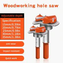 15mm-35mm Woodworking Hole Opener Drill Bit Set, Adjustable Limit For Cabinet Door Hinge, Specially For Positioning Punching,Tool Accessories