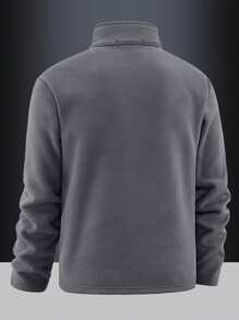 男士纯色立领拉链户外休闲羊毛夹克 - 深灰色 - 查看 2