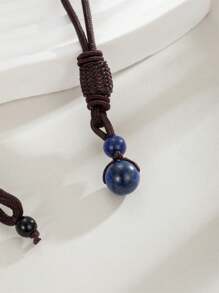 Adjustable Braided Cord Necklace With Round Black Obsidian & Purple Tiger Eye Crystal Pendant, Unisex Natural Crystal Bead Chakra Necklace - Multicolor - View 18