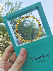 1pc Natural Baltic Amber 5mm Beaded Bracelet Gemstone Therapy Accessorize Indie Fashion Stylish Perfect Gift For Her Anniversary Present