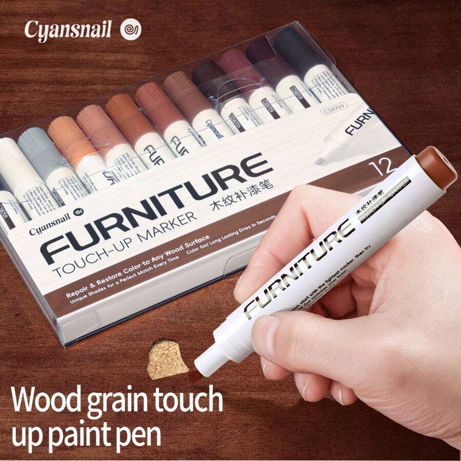 12pcs Wood Grain Touch Up Paint Pens, Furniture Scratch Repair Markers