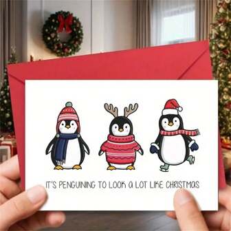 Unique Penguin Christmas Card - Creative Holiday Greeting For Youngsters, Ideal Xmas Gift With Merry Christmas Wish